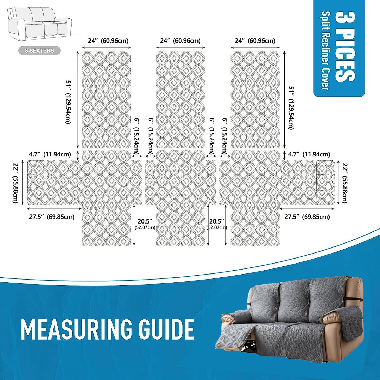 100% Waterproof Recliner Slipcover Rhombus For 1/2/3 Seats